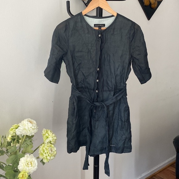 Host Pick 💙 Banana Republic Women’s Ramie romper green slate size 4 Petite - Picture 3 of 9